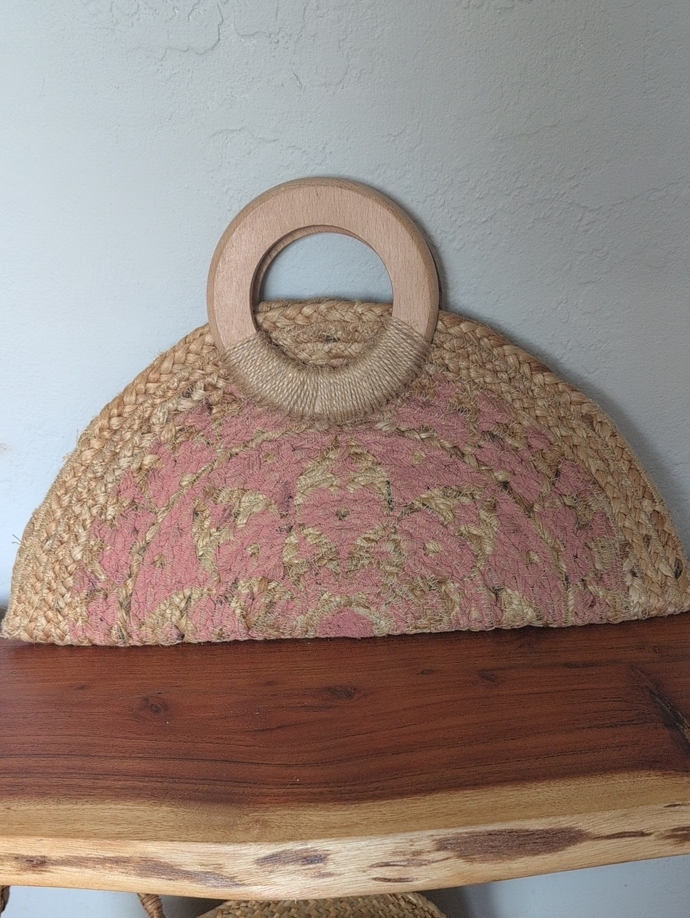 Antik Kraft Anthropologie Pia Handwoven Straw Jute Clutch Purse Wooden Handles